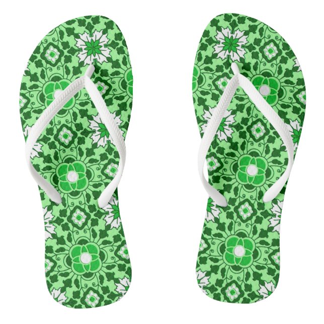 Tongs Carrelage marocain floral, émeraude et vert citron (Semelle)