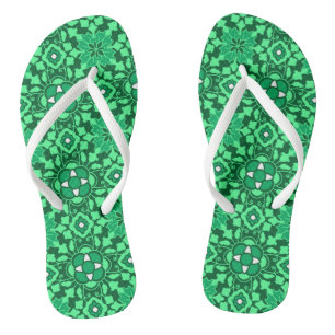 Tongs Carrelage marocain floral, vert Jade clair et fonc