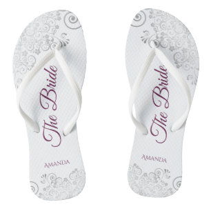 Tongs Cassis en dentelle argentée violet la mariée Maria