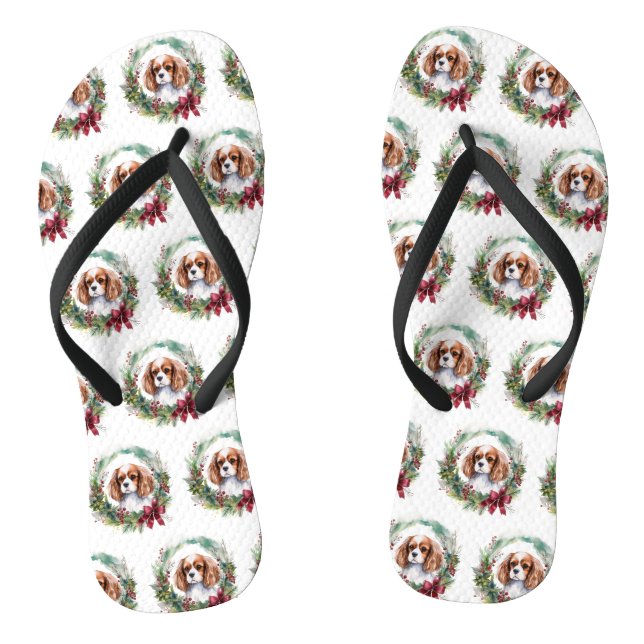 Tongs Cavalier King Christmas Wreath Festive Pup (Semelle)