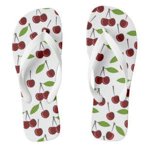 Tongs Cerise Rouge, Motif De Cerises, Feuilles, Fruits