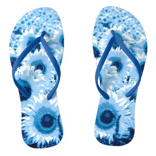 Tongs Champ de tournesols - nuances de bleu