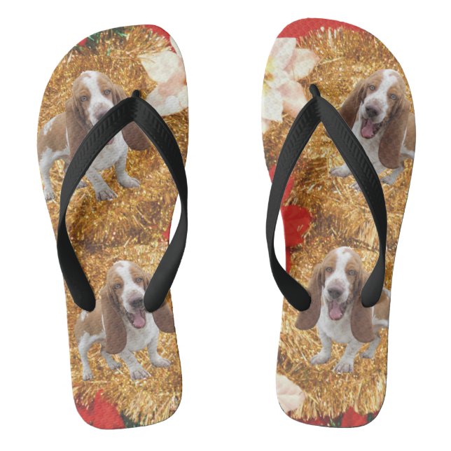 Tongs Chandail de Noël moche de Basset Hound (Semelle)