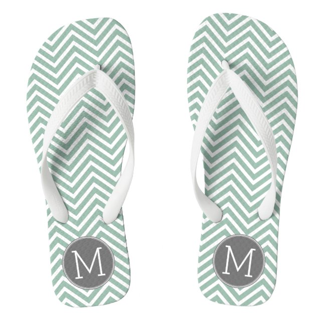 Tongs Charbon et menthe vert Chevrons sur mesure Monogra (Semelle)