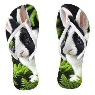 Tongs "Charme classique : le lapin lapin noir et blanc"