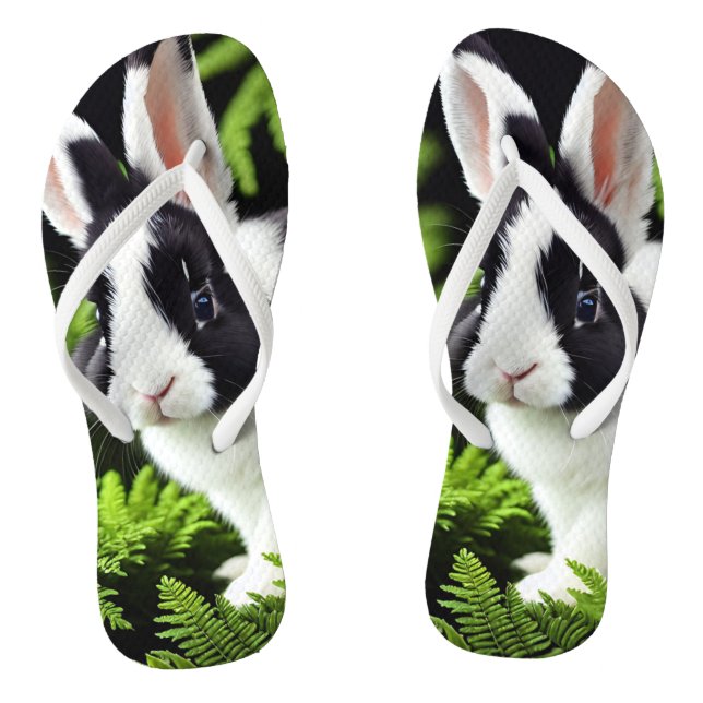 Tongs "Charme classique : le lapin lapin noir et blanc" (Semelle)