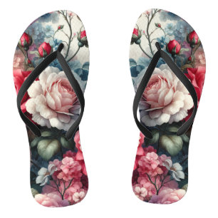Tongs Charme floral de la rose intemporelle