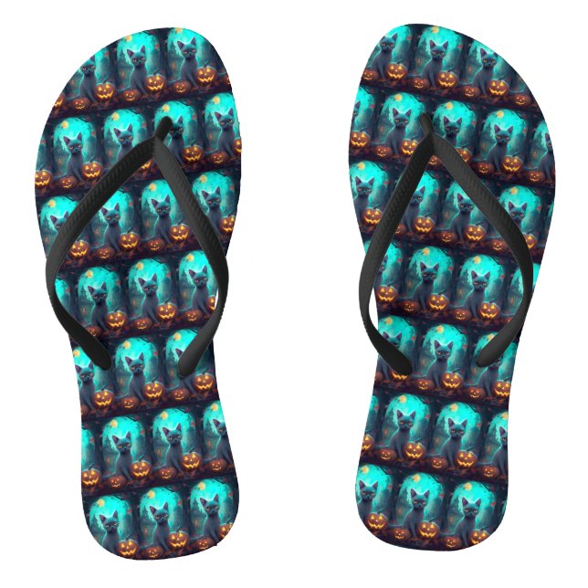 Tongs Chat bleu russe d'Halloween avec la peur Citrouill (Semelle)