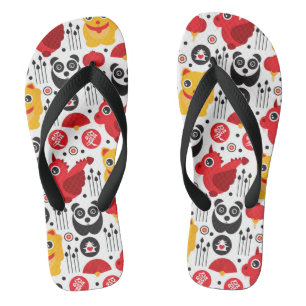 Tongs Chat chanceux, dragon et panda