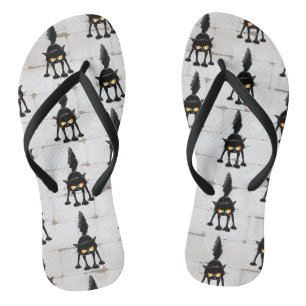 Tongs Chat noir de dessin animé drôle et féroce 