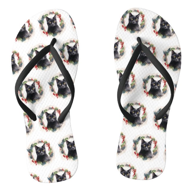 Tongs Chat noir Fête de couronnes de Noël Kitten (Semelle)