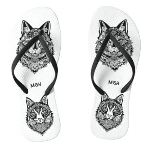 Tongs Chat ornemental Monogramme personnalisé