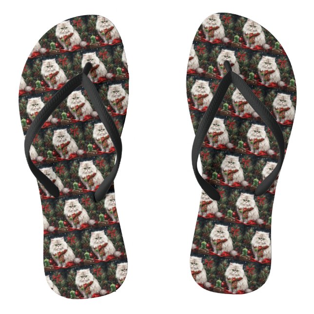 Tongs Chat perse en Noël de neige (Semelle)