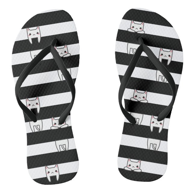Tongs Chats Escalades mignons sur bandes noires et blanc (Semelle)