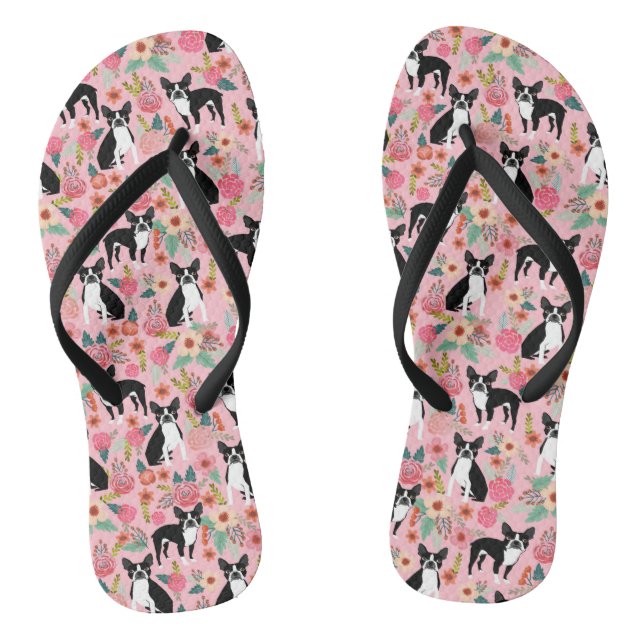 Tongs Chaussures florales de Boston Terrier - fleurs de  (Semelle)