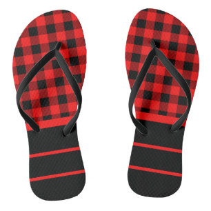 Tongs Chèques de bisons noirs rouges et bandes horizonta
