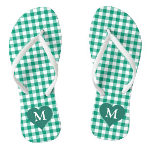 Tongs Chèques Monogrammes verts modernes