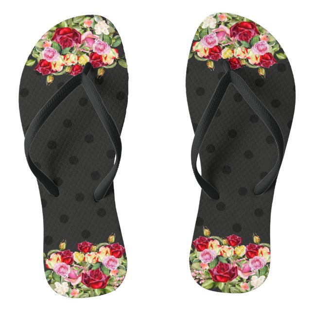 Tongs Chic Pois et Rose noire féminine (Semelle)