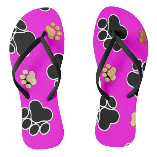 Tongs Chien canin noir et tan rose empreinte de patte (Semelle)