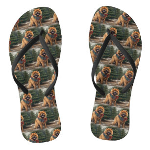 Tongs Chien Chow Chow dans la neige de Noël