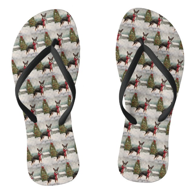 Tongs Chien de Rat Terrier à Noël de neige (Semelle)