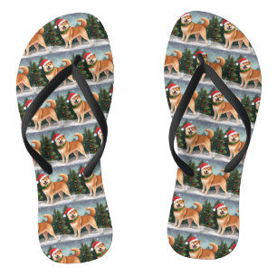 Tongs Chien de Shiba Inu à Noël de neige