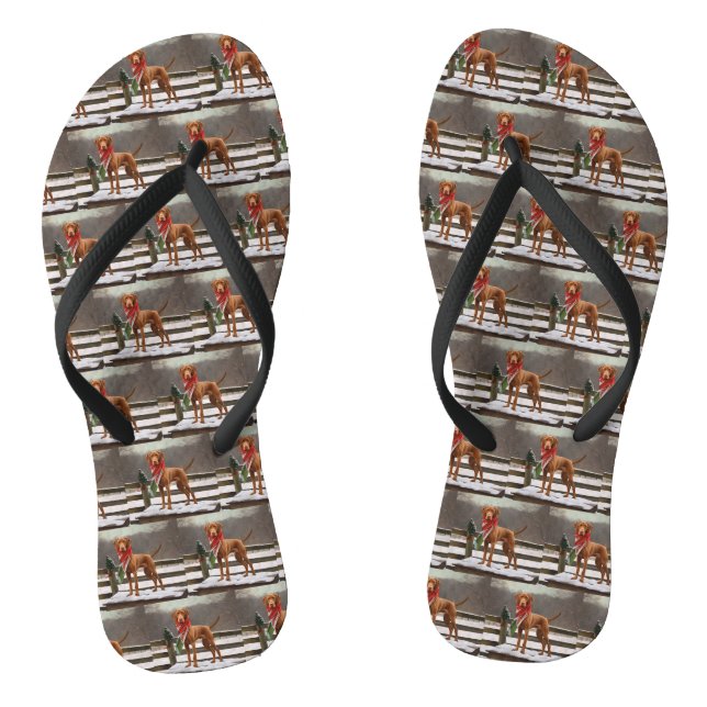 Tongs Chien de Vizsla à Noël de neige (Semelle)