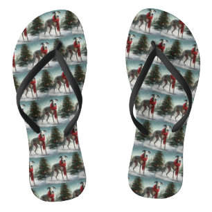 Tongs Chien gris à Noël de neige
