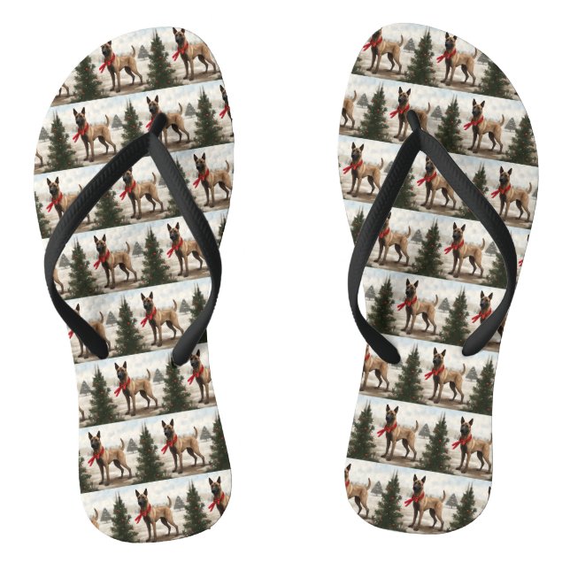 Tongs Chien malinois belge à Noël de neige (Semelle)