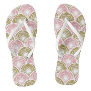 Tongs chinois rose et laiton Semi-cercle Motif vague