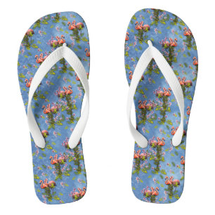 Tongs Ciel bleu nuageux et Flamant rose Répéter l'impres