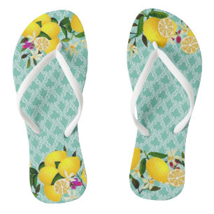 Tongs Citron jours motif aqua Flip Flops