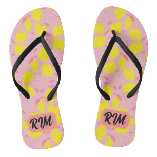 Tongs Citron Motif d'été Première citronnelle rose jaune