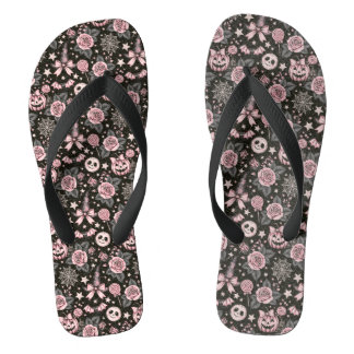 Tongs Citrouille rose et noire, motif toile d'araignée e