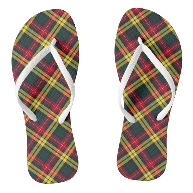 Tongs Clan Buchanan Tartan Rouge, jaune et vert Plaid (Semelle)