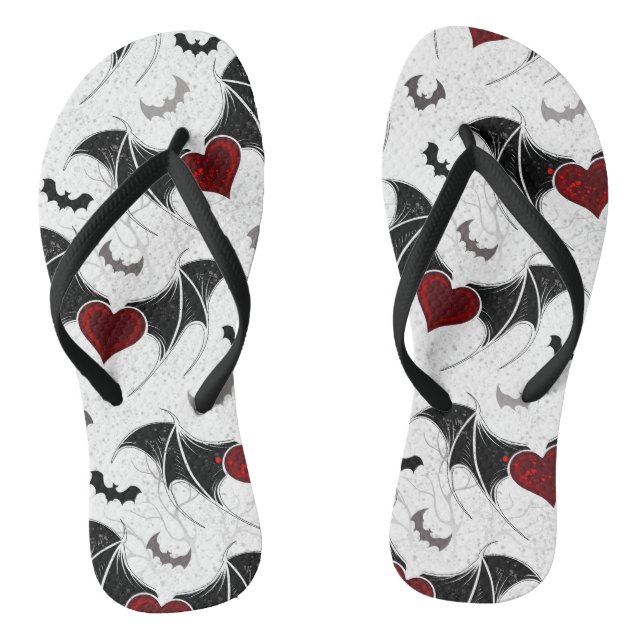 Tongs Coeur d'Halloween avec ailes de chauve-souris noir (Semelle)