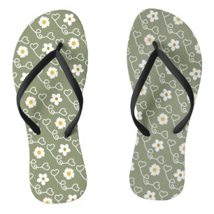 Tongs Coeurs cool et fleurs blanches sur arrière - plan