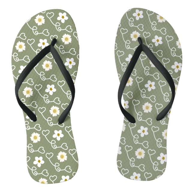 Tongs Coeurs cool et fleurs blanches sur arrière - plan  (Semelle)