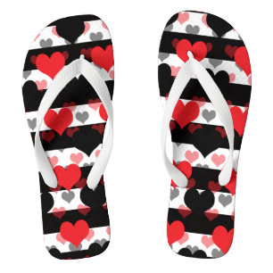 Tongs Coeurs d'Amour Noir Rouge Avec Blancs Noir