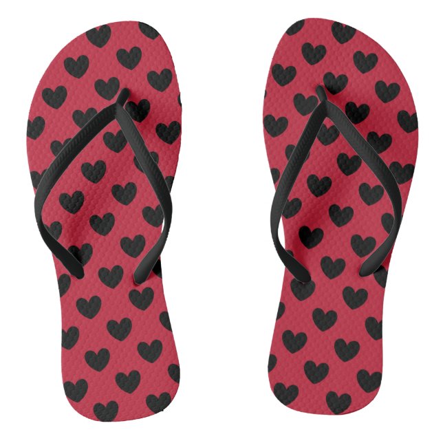 Tongs Coeurs de polka noir sur rouge (Semelle)