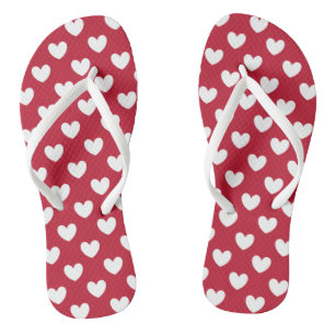 Tongs Cœurs en polka blanc et rouge