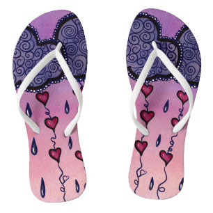 Tongs Coeurs mignons et gouttes de pluie