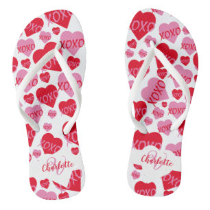 Tongs Coeurs motifs XOXO Aimer Rouge rose blanc Monogram