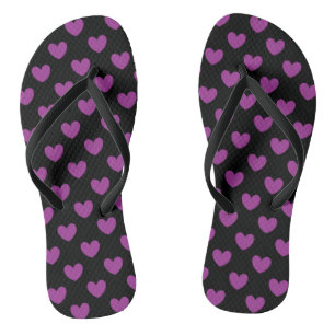 Tongs Coeurs polka violet sur noir