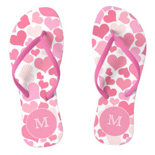 Tongs Coeurs roses Monogrammes Feuilles