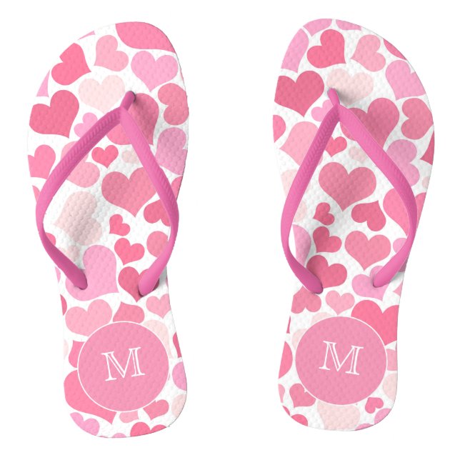 Tongs Coeurs roses Monogrammes Feuilles (Semelle)