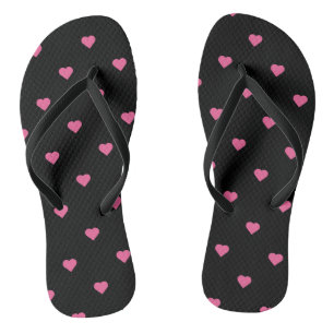 Tongs Cœurs roses sur fond noir