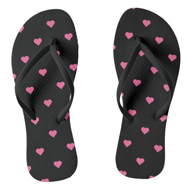 Tongs Coeurs roses sur Noir (Semelle)