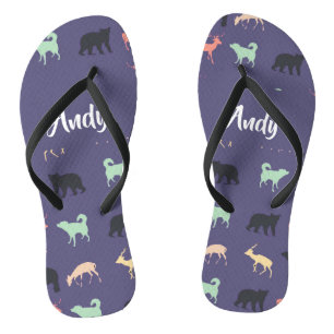 Tongs Colorful animal silhouettes on blue