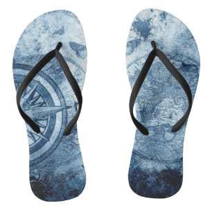 Tongs Compas vintage Graphique Nautique Bleu Grunge